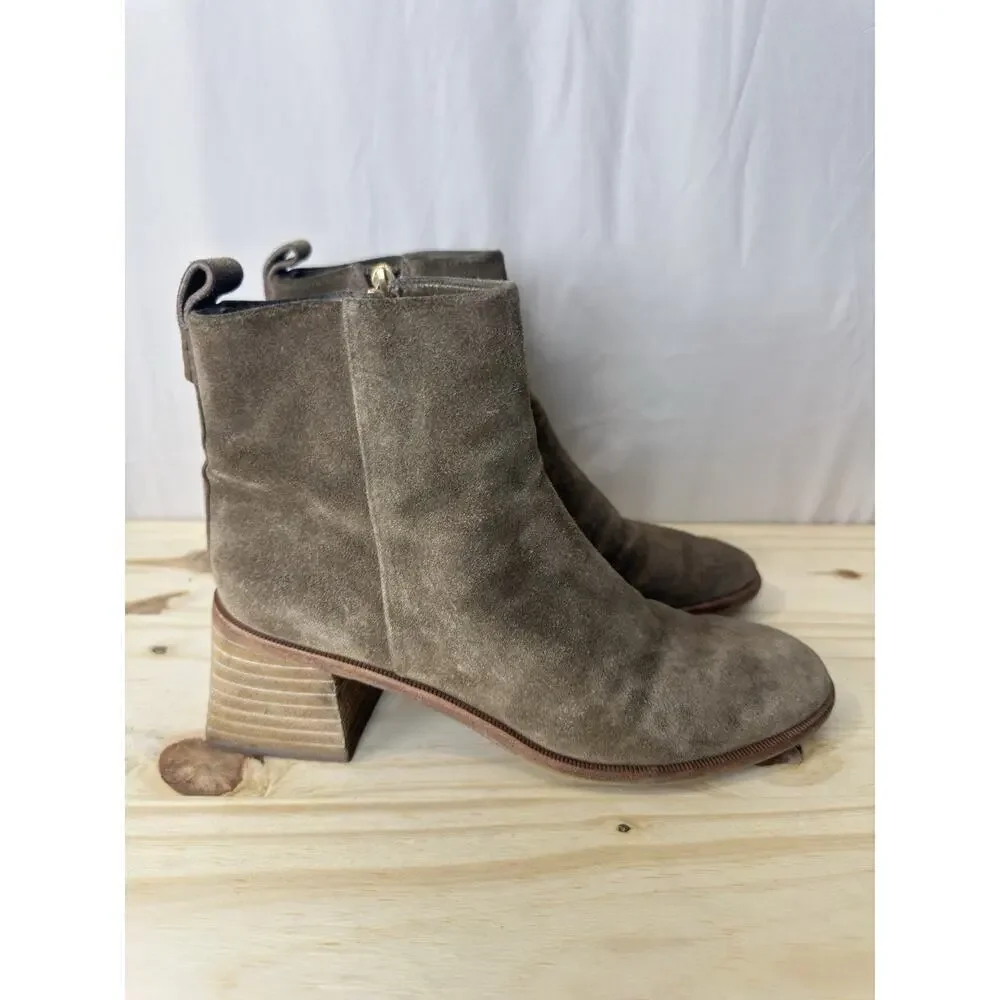Tory Burch Women’s Brown Suede Ankle Boots, Wood Block Heel, Size 7.5